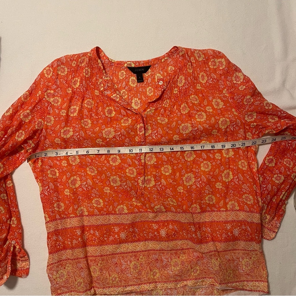 J. Crew Red/Orange Floral Blouse cotton size 8 - Picture 8 of 10